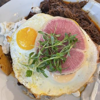 Farmer's Table - Mole chilaquiles, added birria - New American Near Me - La Mesa, California Farmer's Table - Mole chilaquiles, added birria - New American Near Me - La Mesa, California