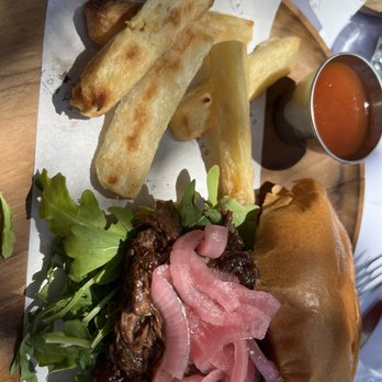 Ol Days - Grass-Fed Short Ribs sandwich with fried yuca. - Breakfast & Brunch Near Me - Miami, Florida Ol Days - Grass-Fed Short Ribs sandwich with fried yuca. - Breakfast & Brunch Near Me - Miami, Florida