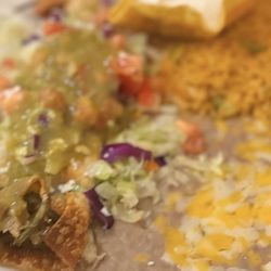 Crispy chili relleno with rice and beans
