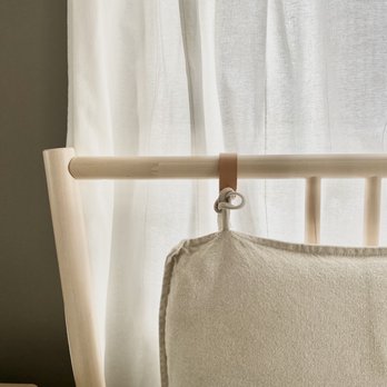 IKEA - All from ikea :) - A beige upholstered headboard is connected to a wooden bed frame, positioned near a window with light-colored sheer curtains. - Home Decor Near Me - Schaumburg, Illinois