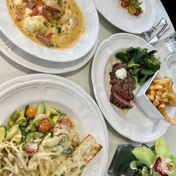 By George Restaurant & Bar - Tagliolini primavera, shrimp & grits, heirloom tomato and buratta, steak (forget which piece) and truffle fries. SOOO GOOD! - American Near Me - Atlanta, Georgia By George Restaurant & Bar - Tagliolini primavera, shrimp & grits, heirloom tomato and buratta, steak (forget which piece) and truffle fries. SOOO GOOD! - American Near Me - Atlanta, Georgia