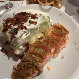 Wedge salad with rare salmon. Wedge salad with rare salmon.
