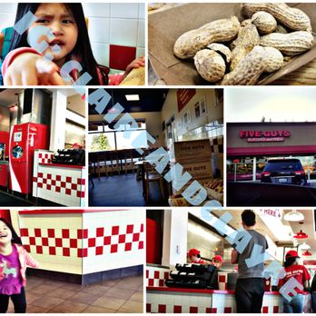 Five Guys - Bubs enjoying the white and red decoration. This is a good place to go to when you have the burger craving. - Burgers Near Me - Kirkland, Washington
