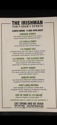 Menu photo 6 The Irishman Pub Dallas, TX Menu photo 6 The Irishman Pub Dallas, TX