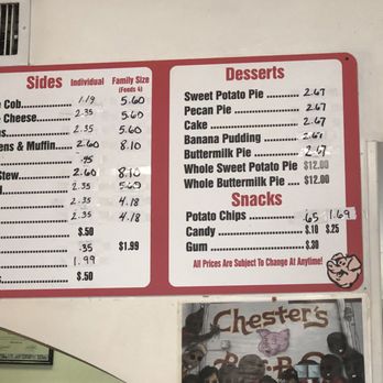Chester's Barbeque - The right side of the menu. - Barbeque Near Me - Columbus, Georgia Chester's Barbeque - The right side of the menu. - Barbeque Near Me - Columbus, Georgia