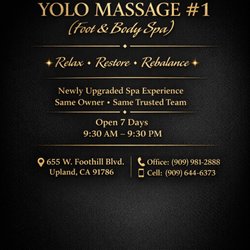 Foot & Body Spa - YOLO Massage #1 Foot and Body Spa: Relax * Restore * Balance. A newly upgraded spa experience. Same owner * Same trustworthy team.