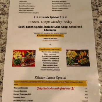 Hinata Sushi  - Menu of lunch and happy hour specials - Sushi Bars Near Me - Lemon Grove, California