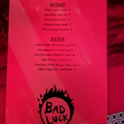 Bad Luck Bar - Drink menu