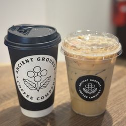 Ancient Grounds Coffee Co - Chaider (left) & Iced Lucky Charms latte (right)
