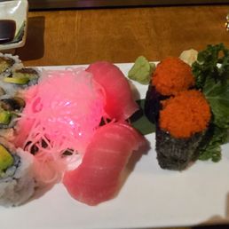 Eel roll. California roll, smelt roe Eel roll. California roll, smelt roe