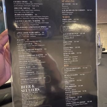Galla Park Social - Menu rear - Cocktail Bars Near Me - Columbus, Ohio