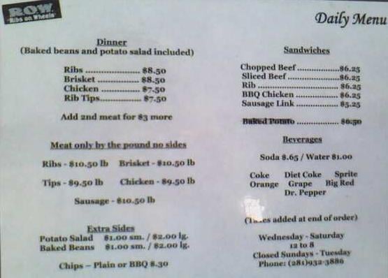 Menu photo 5 Ribs On Wheels Richmond, TX