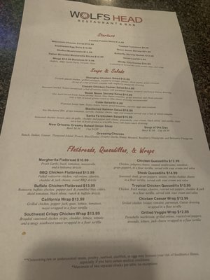 Menu photo 3 Wolfs Head Restaurant & Bar Indian Head Park, IL