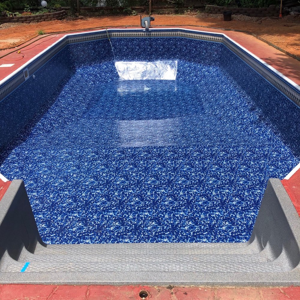 Blue Devil Pools - Liner installed with air pump on until fill complete for wall pressure - Pool & Hot Tub Service Near Me - Matthews, North Carolina Blue Devil Pools - Liner installed with air pump on until fill complete for wall pressure - Pool & Hot Tub Service Near Me - Matthews, North Carolina