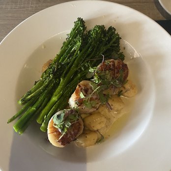Claytons Siesta Grille - Scallops, with garlic butter gnocchi and broccolini! So delicious and scallops were cooked perfectly! - New American Near Me - Sarasota, Florida