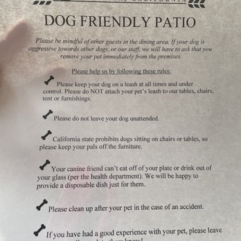 1850 Restaurant - Dog patio rules - American Near Me - Mariposa, California
