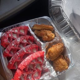 Red velvet Chicken and waffles