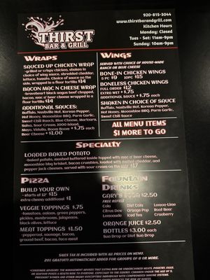Menu photo 1 Thirst Bar and Grill Greenville, WI