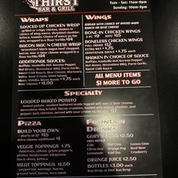Thirst Bar and Grill - Menu