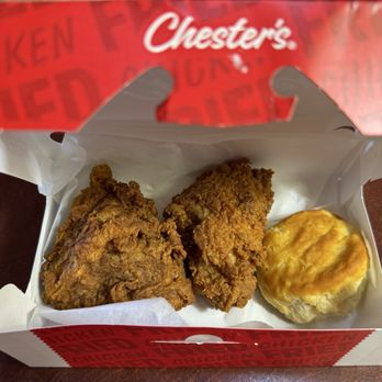 Chester's Chicken - Only $5 for the 2pc box and a biscuit. Dark meat only, but that's my preference anyways so... score! - Fast Food Near Me - Lake Isabella, California Chester's Chicken - Only $5 for the 2pc box and a biscuit. Dark meat only, but that's my preference anyways so... score! - Fast Food Near Me - Lake Isabella, California