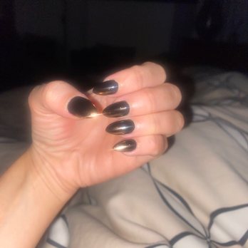 Bella Nail Lounge - Almond shape Black and Hold Chrome - Nail Technicians Near Me - Irvine, California Bella Nail Lounge - Almond shape Black and Hold Chrome - Nail Technicians Near Me - Irvine, California