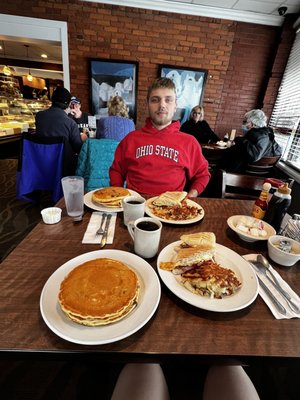 Photo of My Friends Deli & Restaurant - Cleveland, OH, US. Chocolate Chip Pancakes, blueberry pancakes, Sicilian Panini, Bacon and Egg Panini