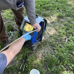 The Drain Doctor - Shows the screen of the fiber optic camera at the intersection of my sewer with the city, documenting a rust constriction that they opened