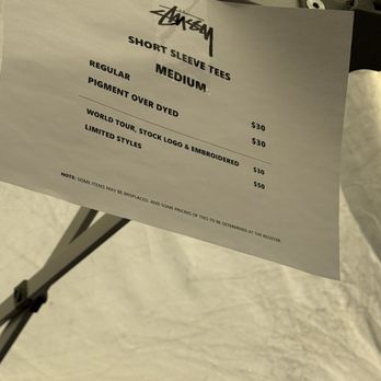 Stussy - Tees pricing (w/ disclaimer on possible price differences for misplaced items) - Accessories Near Me - Irvine, California