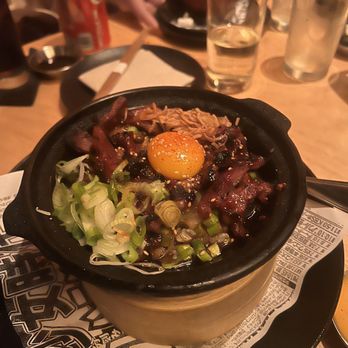 SUSHI-SAN - Kalbi Beef 'N Bop Sizzling Rice - Sushi Bars Near Me - Chicago, Illinois SUSHI-SAN - Kalbi Beef 'N Bop Sizzling Rice - Sushi Bars Near Me - Chicago, Illinois