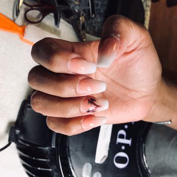 Bella Nails & Spa - Nature Pink and white ombré powder with coffin shape - Nail Salons Near Me - Butte, Montana
