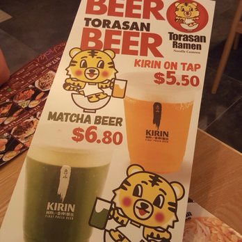 Torasan Ramen - Cheap beers and very cute menu. Yes that's matcha beer! - Ramen Near Me - Melbourne, VIC