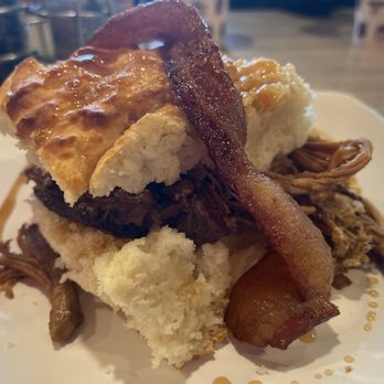 Biscuit Head - Pulled pork with pimento cheese and bacon biscuit minus the eggs - Breakfast & Brunch Near Me - Asheville, North Carolina Biscuit Head - Pulled pork with pimento cheese and bacon biscuit minus the eggs - Breakfast & Brunch Near Me - Asheville, North Carolina