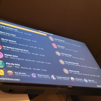 Lost Province Brewing - List of beers on the screen ... On the bottom, they put which beers ppl ordered - Pizza Near Me - Boone, North Carolina