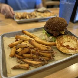Flip 'n Patties Burger with fries. After tax and tip, it was just under $30 (as of Oct 2024). Super expensive Flip 'n Patties Burger with fries. After tax and tip, it was just under $30 (as of Oct 2024). Super expensive