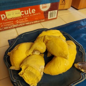 H Mart - Westminster - This is what a 4 pound frozen durian looks like when opened. It was frozen $1.99/pd - Grocery Near Me - Westminster, California H Mart - Westminster - This is what a 4 pound frozen durian looks like when opened. It was frozen $1.99/pd - Grocery Near Me - Westminster, California