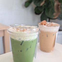 Banana matcha and churro latte