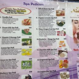 Menu of spa pedicures