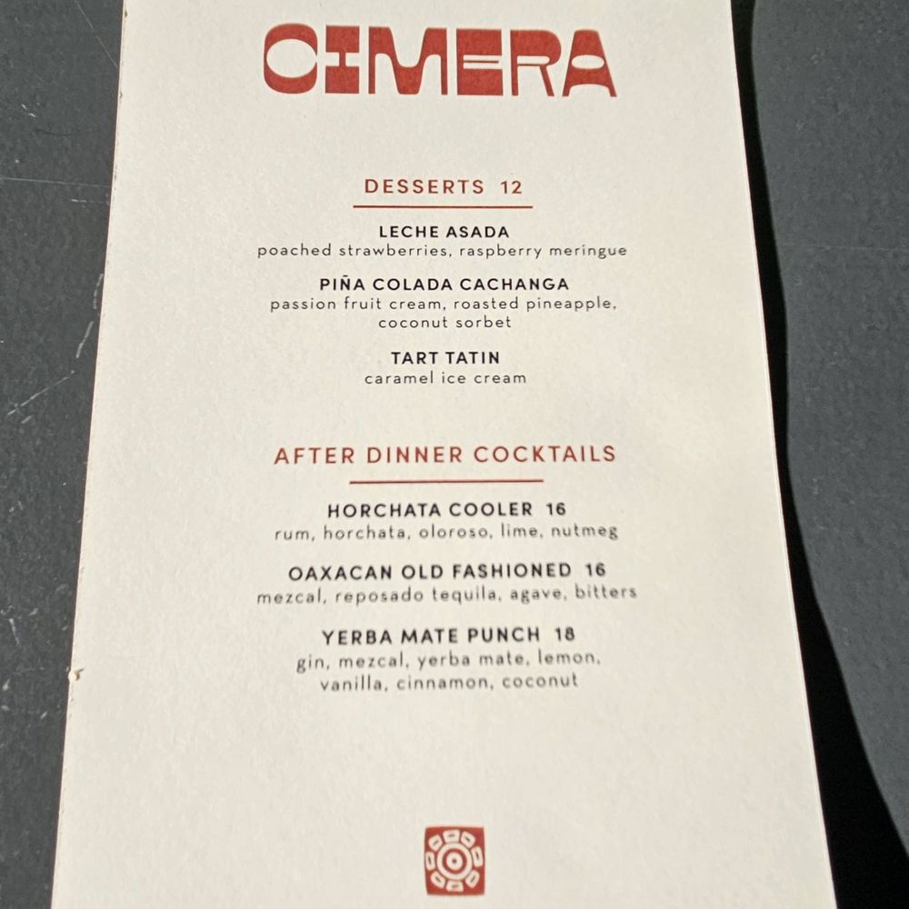 Cimera - Dessert menu - Latin American Near Me - Denver, Colorado Cimera - Dessert menu - Latin American Near Me - Denver, Colorado