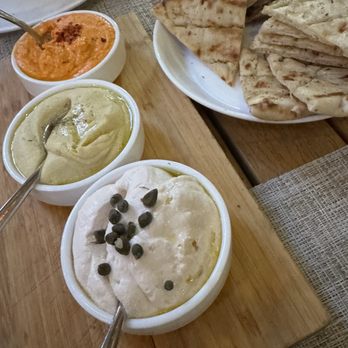 Eléa - The three dips, the Tyrokafteri, Fava, and Taramasalata. - Mediterranean Near Me - New York, New York