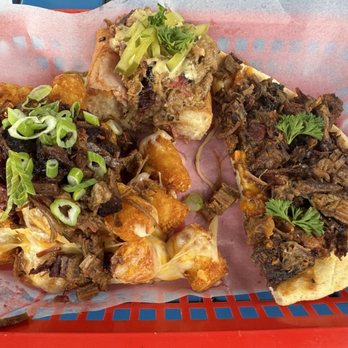 Global Fusion RVA - Loaded tots with cheese and brisket, Havana, and Cape Town sandwiches cut in thirds - Caterers Near Me - Richmond, Virginia