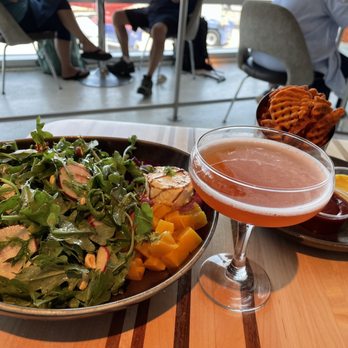 Root Down DIA - Beet salad, sweet potatoes fries and paper airplane cocktail - New American Near Me - Denver, Colorado