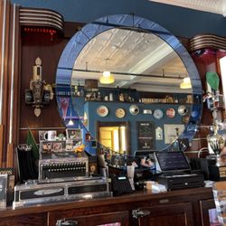 The Art Deco mahogany bar was crafted in 1937 by George Spalt & Sons right in Albany.