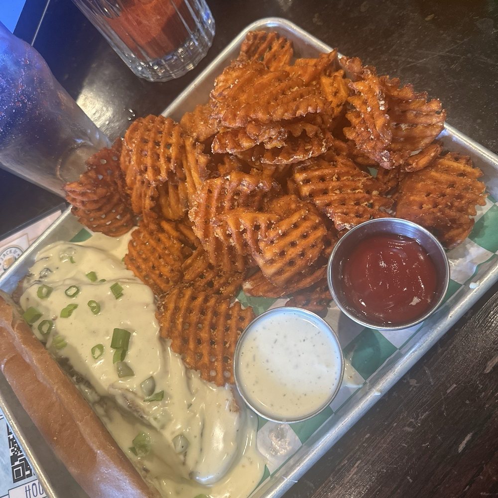 Jack & Gingers - The South Philly Smoker with Turkey and Sweet Potato Waffle Fries - Irish Pub Near Me - Austin, Texas Jack & Gingers - The South Philly Smoker with Turkey and Sweet Potato Waffle Fries - Irish Pub Near Me - Austin, Texas