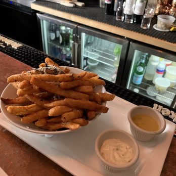Bar Petite - Truffle fries with homemade honey mustard sauce and lemon aioli -- YUM!!!! - Cocktail Bars Near Me - Huntington, New York Bar Petite - Truffle fries with homemade honey mustard sauce and lemon aioli -- YUM!!!! - Cocktail Bars Near Me - Huntington, New York