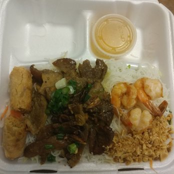 Cookin' Crab - #58 egg roll, shrimp and grilled pork with vermicelli noodles. Fish sauce to add on top. Yum - Vietnamese Near Me - Fullerton, California