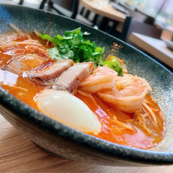 Kothai Republic - Tom Yum Noodle Soup - usually very spicy, but made mild for us. - Wine Bars Near Me - San Francisco, California Kothai Republic - Tom Yum Noodle Soup - usually very spicy, but made mild for us. - Wine Bars Near Me - San Francisco, California