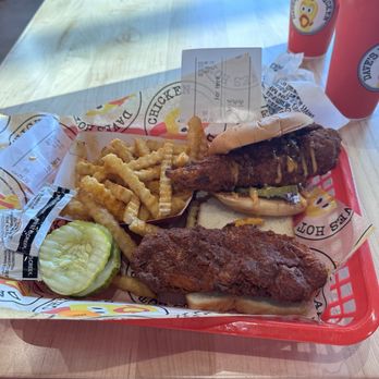 Dave's Hot Chicken - Dave's #3 1 Tender & 1 Slider w/ Fries - Chicken Shop Near Me - Lynchburg, Virginia Dave's Hot Chicken - Dave's #3 1 Tender & 1 Slider w/ Fries - Chicken Shop Near Me - Lynchburg, Virginia