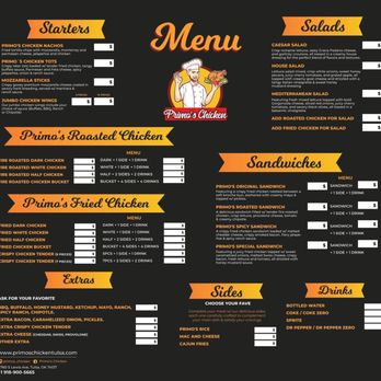 Primo’s Chicken - Menu from their media post - Chicken Shop Near Me - Tulsa, Oklahoma Primo’s Chicken - Menu from their media post - Chicken Shop Near Me - Tulsa, Oklahoma
