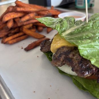 Ed's Burger Joint - Bunless Cheeseburger with Side of Sweet Potato Fries - Burgers Near Me - Hattiesburg, Mississippi Ed's Burger Joint - Bunless Cheeseburger with Side of Sweet Potato Fries - Burgers Near Me - Hattiesburg, Mississippi