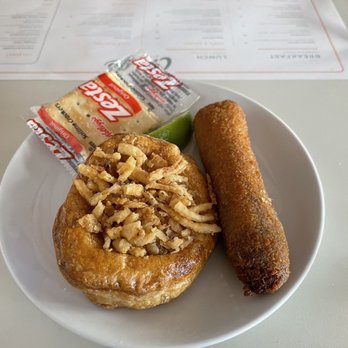 Chug's Diner - French onion chicken pastelito and short rib croqueta - Cuban Near Me - Miami, Florida